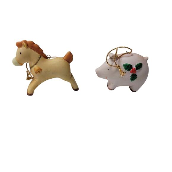 Homco Other - Homco Vintage Christmas Ornaments Holly Leaf Pig Donkey Figurine Set